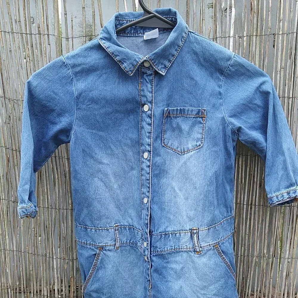 Girl's Carter's Blue Denim Button Up Dress with Pocket & Belt Loops - 6